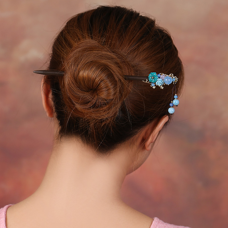 婉繡藍馨發(fā)簪，精致古典藍色頭飾