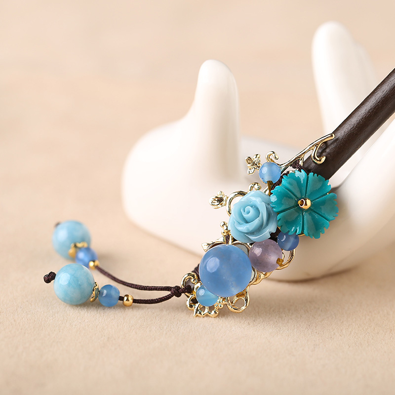 婉繡藍馨發(fā)簪，精致古典藍色頭飾