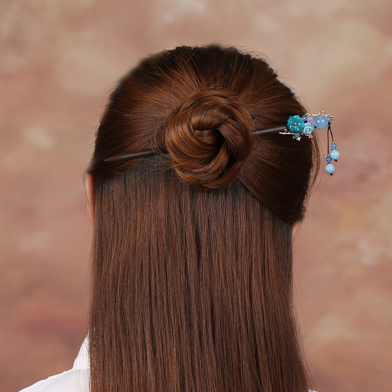 婉繡藍馨發(fā)簪，精致古典藍色頭飾
