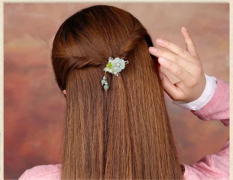 淡綠小花發(fā)夾，小清新古風(fēng)頭飾
