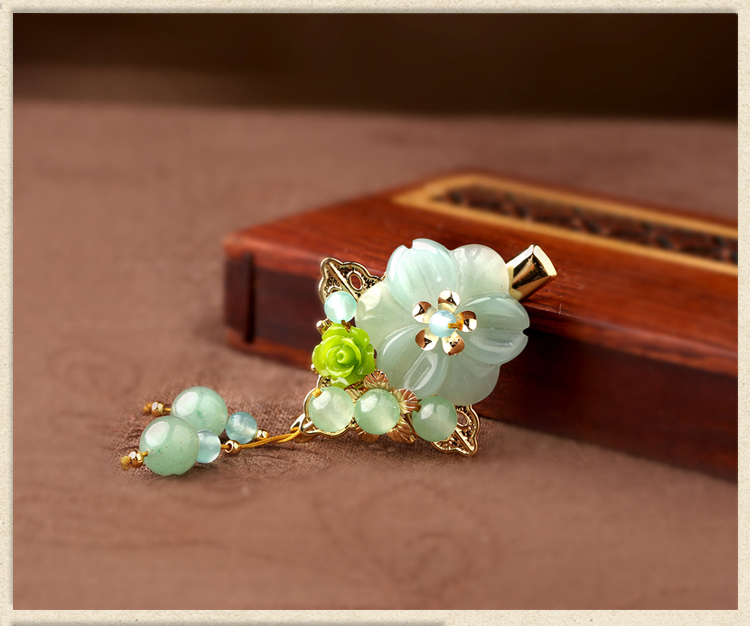 淡綠小花發(fā)夾，小清新古風(fēng)頭飾