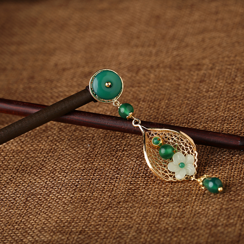 瑪瑙流蘇步搖，古典古風簪子頭飾