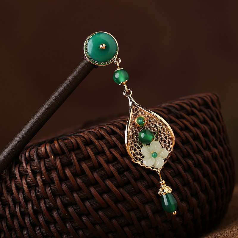 瑪瑙流蘇步搖，古典古風簪子頭飾