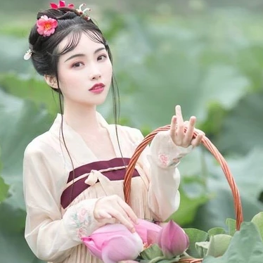 提籃采蓮女生頭像，唯美古風(fēng)真人頭像