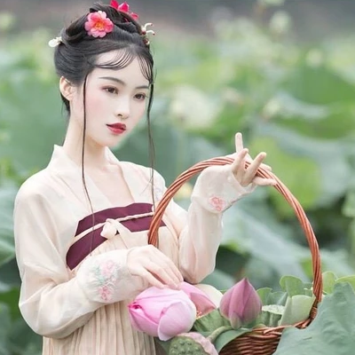 提籃采蓮女生頭像，唯美古風(fēng)真人頭像