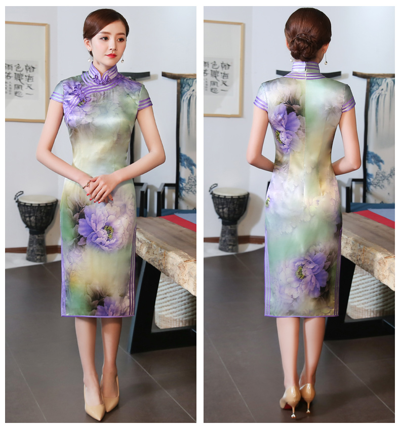 高貴紫清旗袍，唯美嬌艷旗袍裙