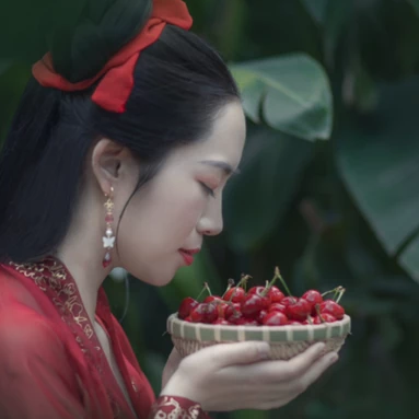 櫻桃紅衣古風(fēng)頭像，嬌艷美人!