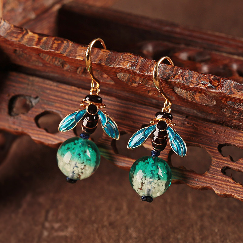 夜鳴古風(fēng)耳環(huán)，夜光琉璃首飾