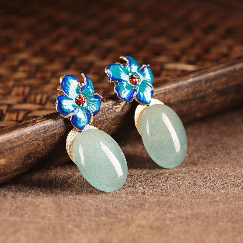 清水藍(lán)香古風(fēng)耳環(huán)，幽藍(lán)意境耳釘首飾
