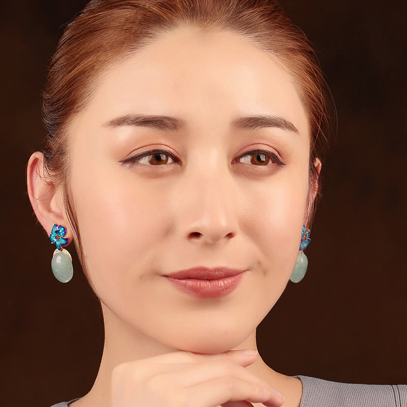 清水藍(lán)香古風(fēng)耳環(huán)，幽藍(lán)意境耳釘首飾