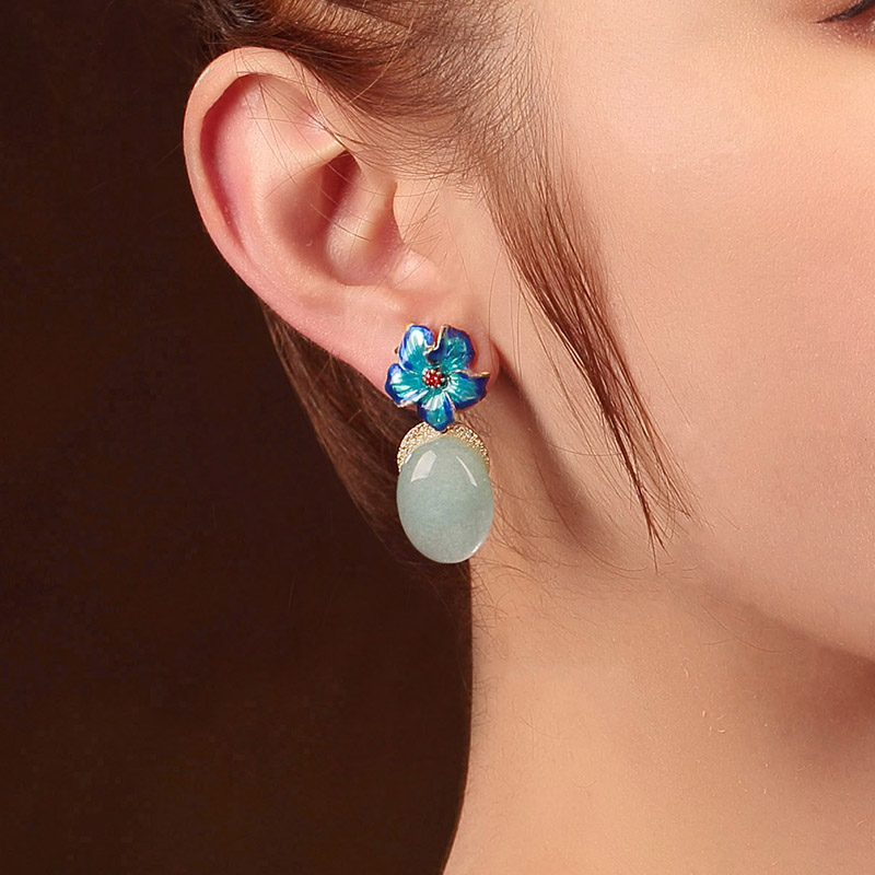 清水藍(lán)香古風(fēng)耳環(huán)，幽藍(lán)意境耳釘首飾