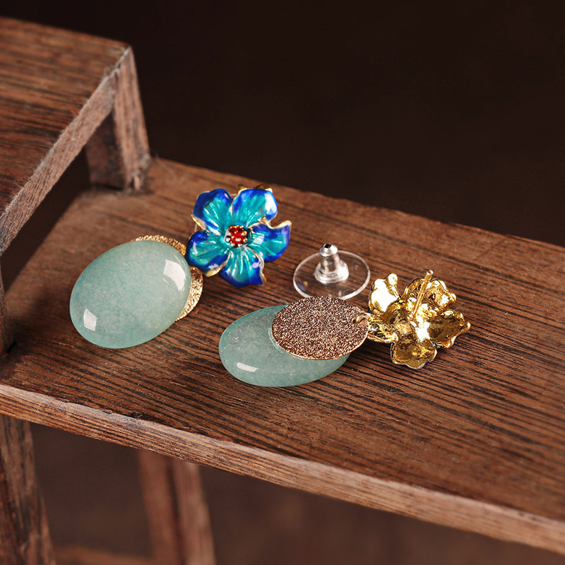 清水藍(lán)香古風(fēng)耳環(huán)，幽藍(lán)意境耳釘首飾