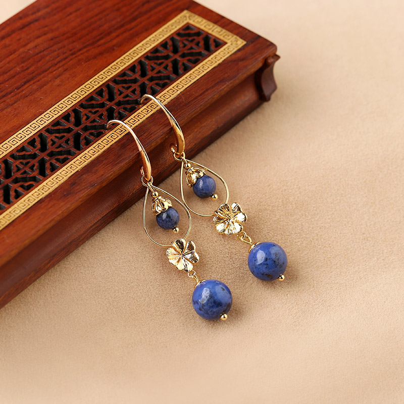 民族風(fēng)森系耳環(huán)，水墨藍(lán)紋石首飾