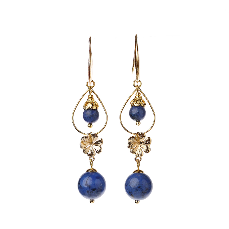 民族風(fēng)森系耳環(huán)，水墨藍(lán)紋石首飾