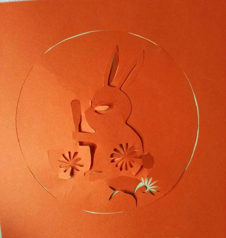 創(chuàng)意十足中秋玉兔剪紙，兔子鬧仲秋