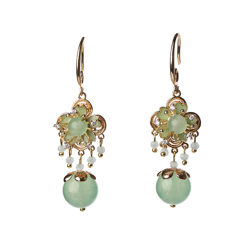 綠色森系花朵耳飾，小清新氣質(zhì)耳環(huán)