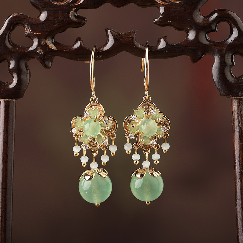 綠色森系花朵耳飾，小清新氣質(zhì)耳環(huán)