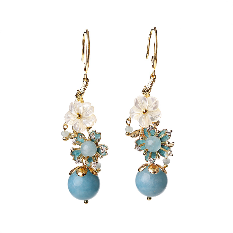淡藍(lán)海風(fēng)系花朵耳飾，清涼清新氣質(zhì)耳環(huán)
