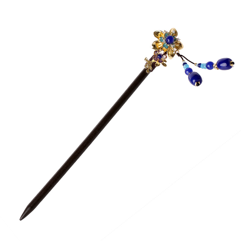 中式手工木簪子，藍(lán)色發(fā)簪頭飾