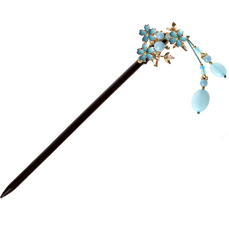 藍(lán)色小花發(fā)簪，清秀雅致的古風(fēng)頭飾