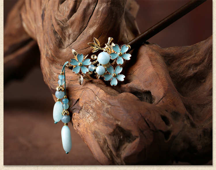 藍(lán)色小花發(fā)簪，清秀雅致的古風(fēng)頭飾