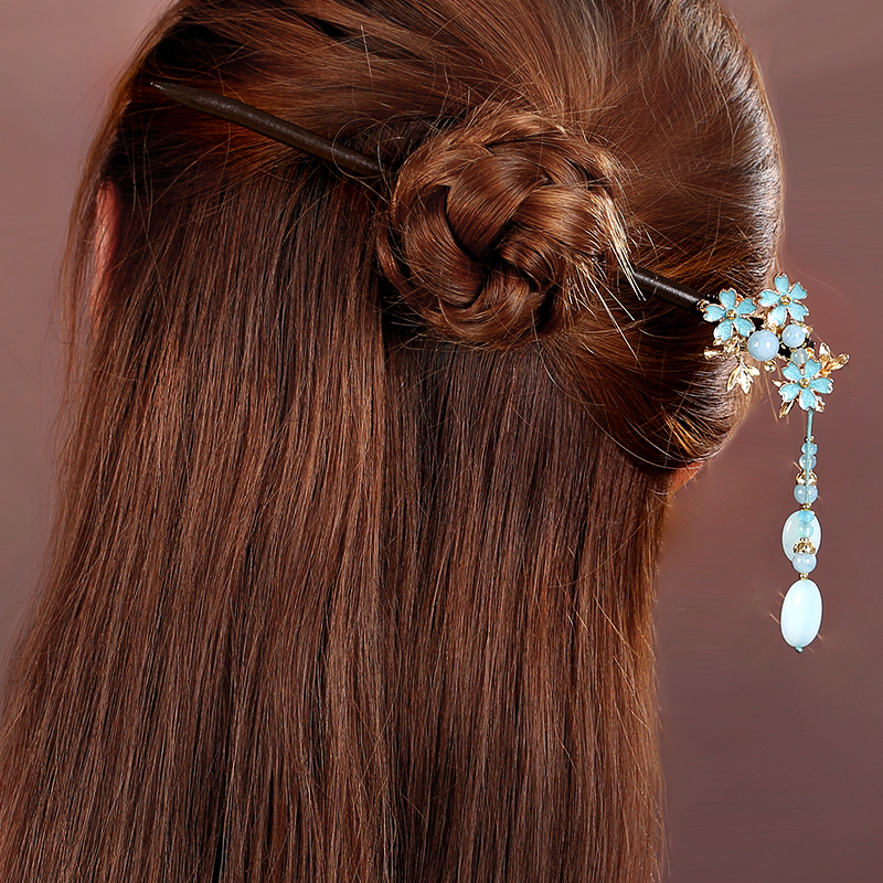 藍(lán)色小花發(fā)簪，清秀雅致的古風(fēng)頭飾