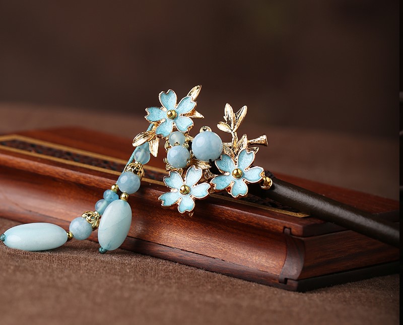 藍(lán)色小花發(fā)簪，清秀雅致的古風(fēng)頭飾
