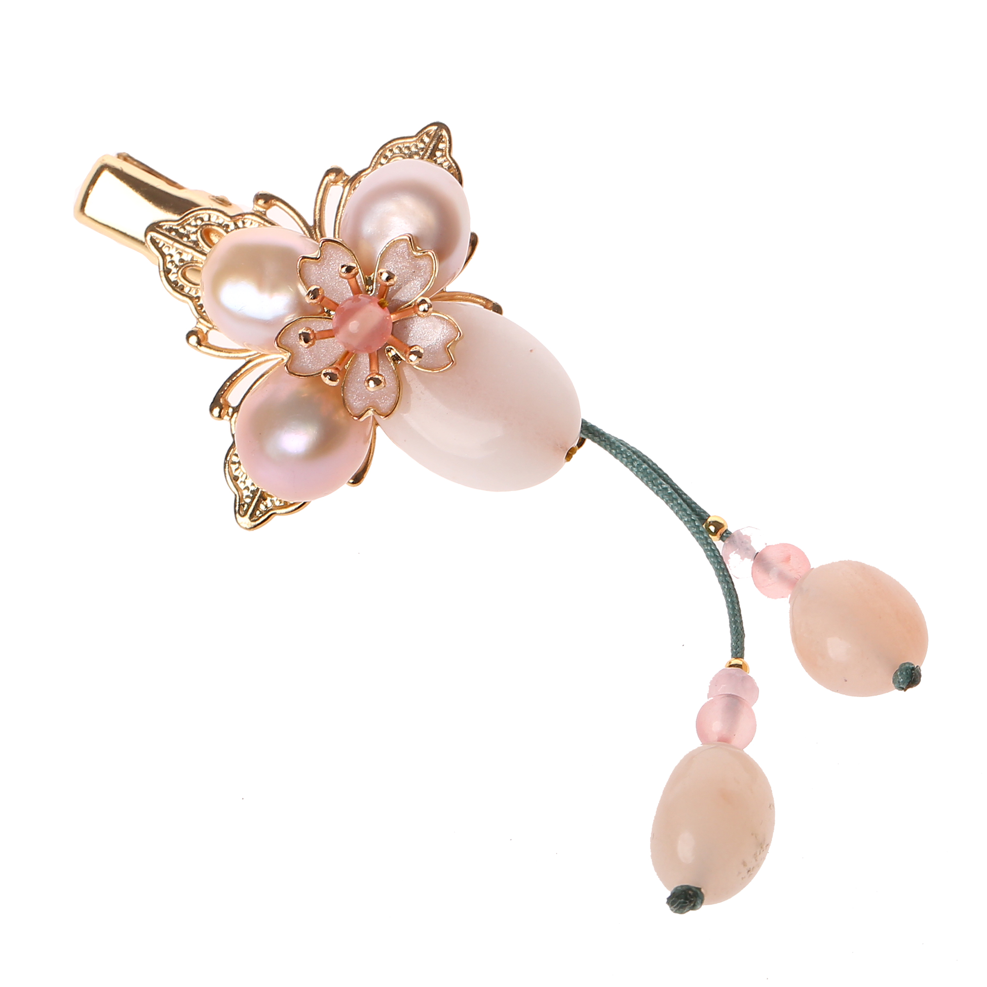 粉嫩珍珠發(fā)夾，淡雅精致的古風(fēng)頭飾