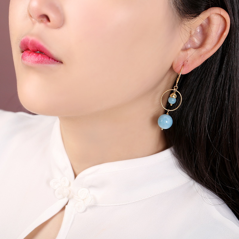 簡約藍色系耳環(huán)，精致唯美的古風(fēng)首飾