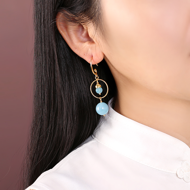 簡約藍色系耳環(huán)，精致唯美的古風(fēng)首飾