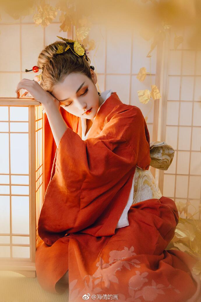 日式和服風(fēng)古裝攝影，好美麗的紅衣小姐姐