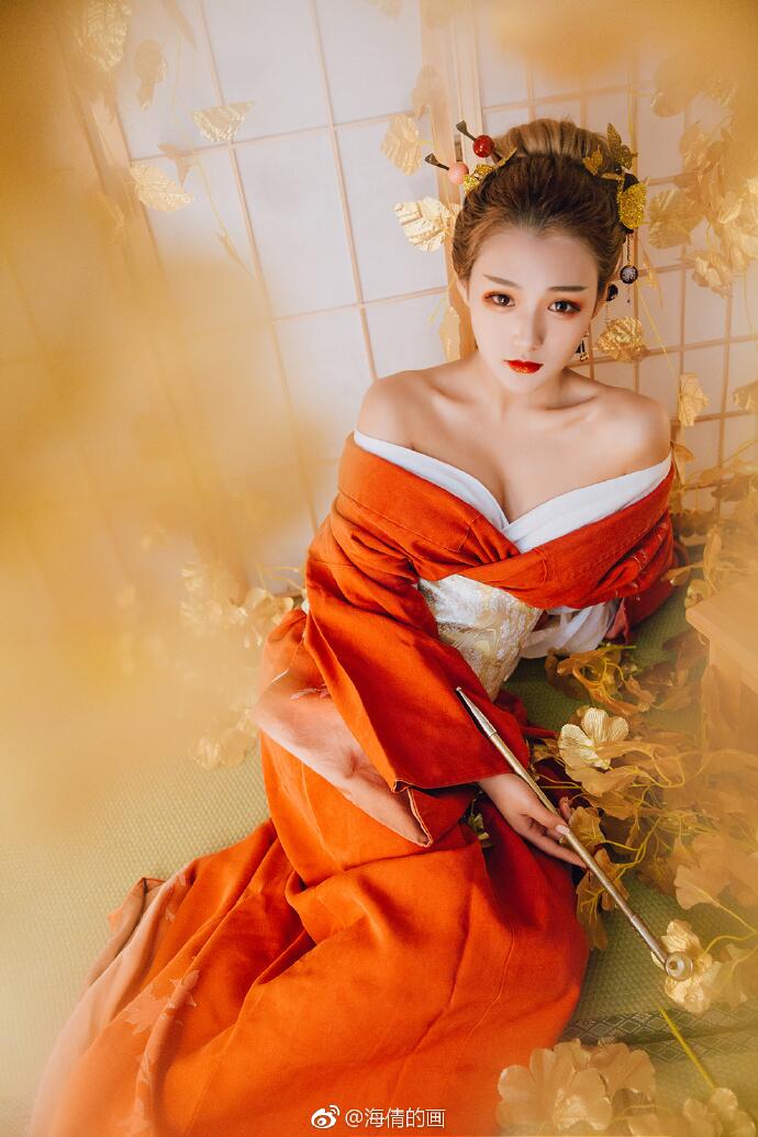 日式和服風(fēng)古裝攝影，好美麗的紅衣小姐姐