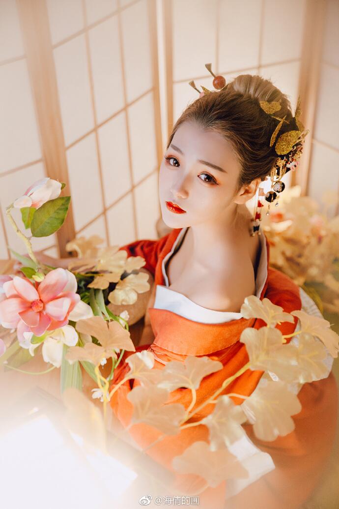 日式和服風(fēng)古裝攝影，好美麗的紅衣小姐姐