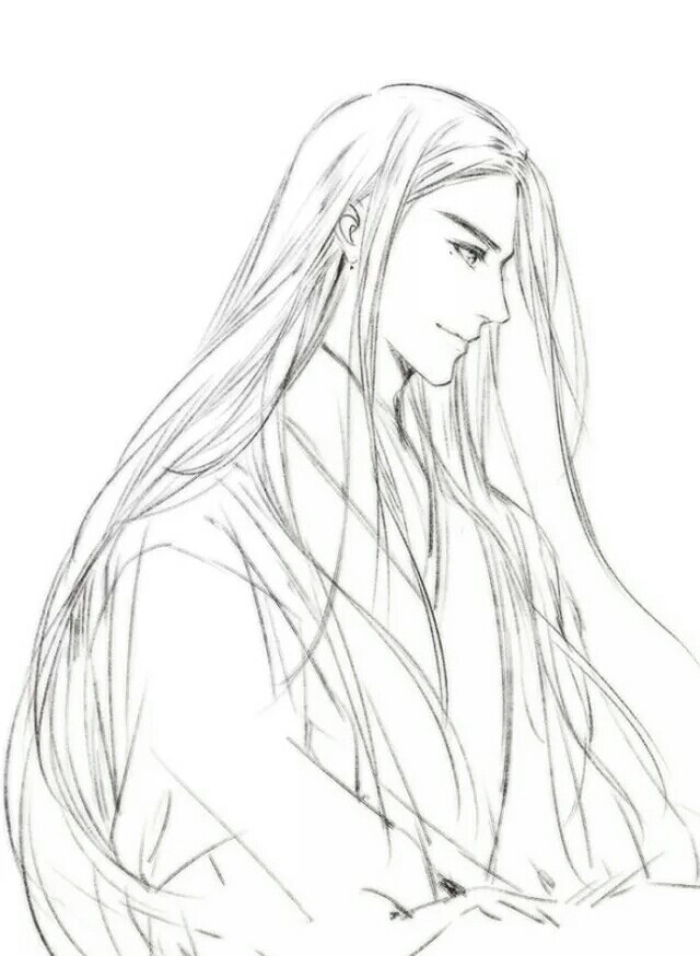 15張超帥古風(fēng)美男線稿圖，古風(fēng)人物線稿臨摹圖集