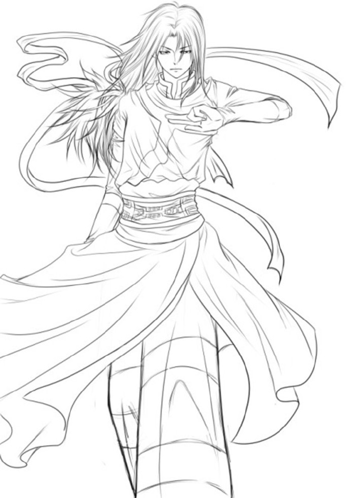 15張超帥古風(fēng)美男線稿圖，古風(fēng)人物線稿臨摹圖集