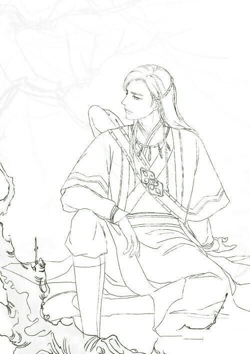 15張超帥古風(fēng)美男線稿圖，古風(fēng)人物線稿臨摹圖集