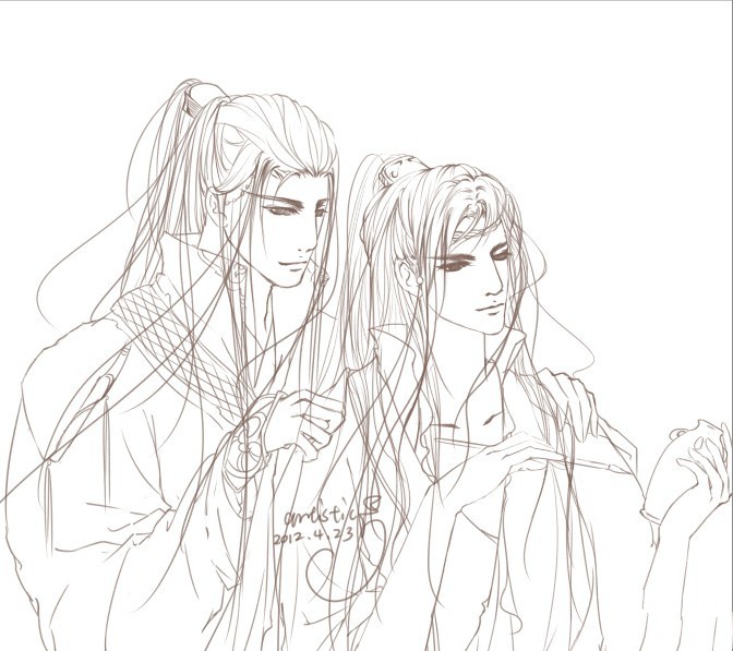 15張超帥古風(fēng)美男線稿圖，古風(fēng)人物線稿臨摹圖集