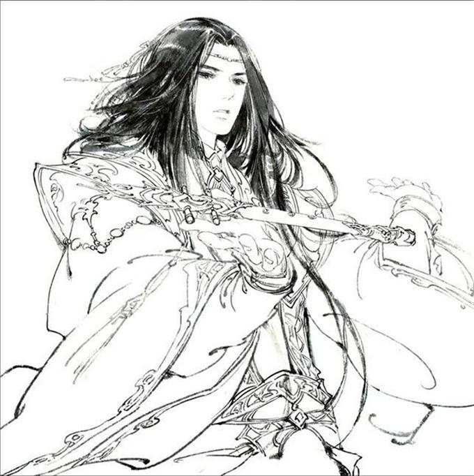15張超帥古風(fēng)美男線稿圖，古風(fēng)人物線稿臨摹圖集