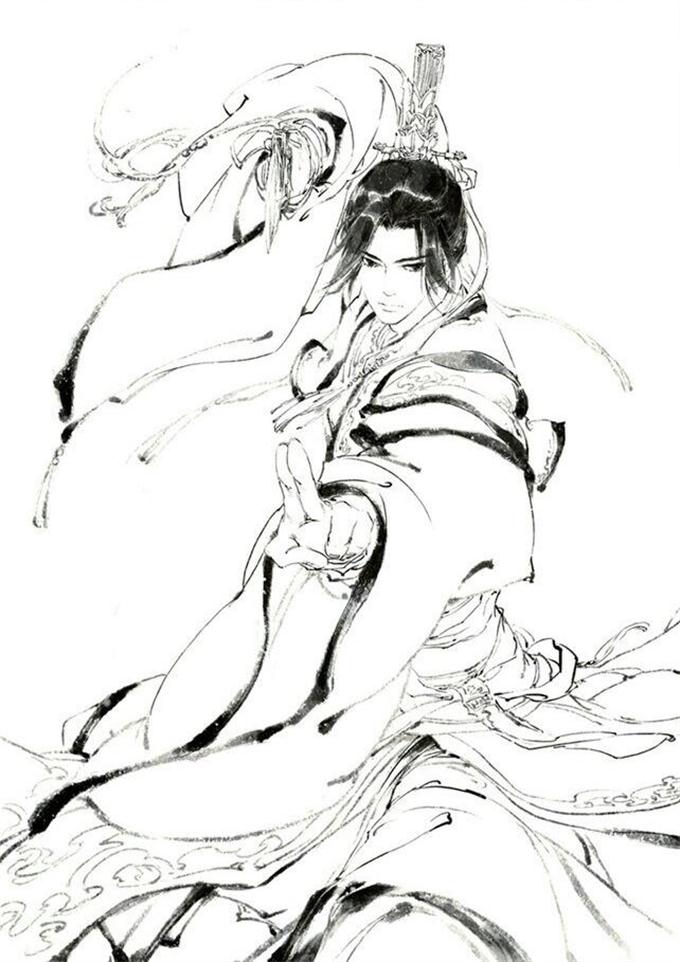 15張超帥古風(fēng)美男線稿圖，古風(fēng)人物線稿臨摹圖集