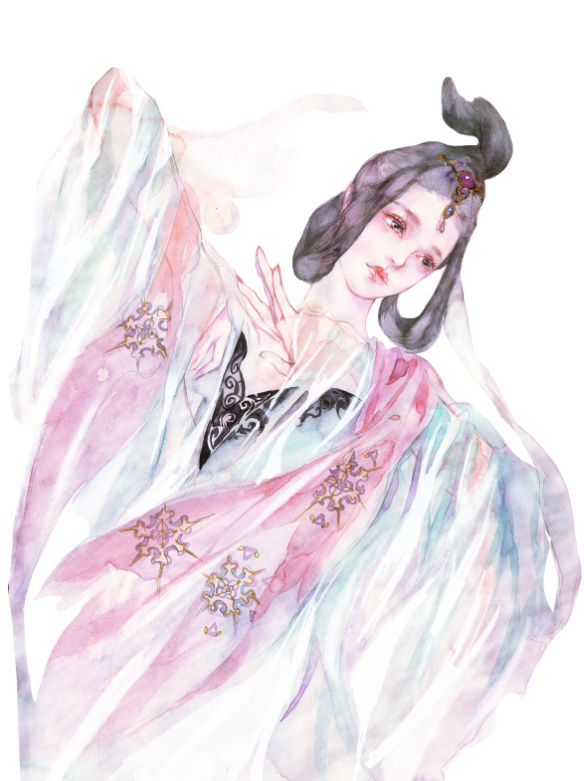 水彩古風(fēng)女子圖集，夢(mèng)幻粉色少女古風(fēng)圖片
