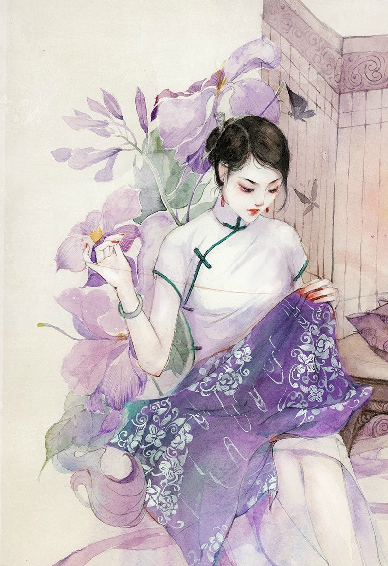 水彩旗袍女子圖集，超美插畫古風圖片