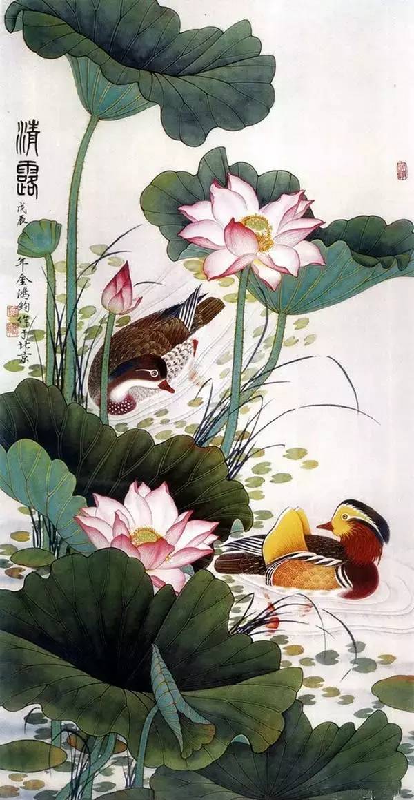 鴛鴦戲水圖集(18張)，好漂亮的國畫圖片