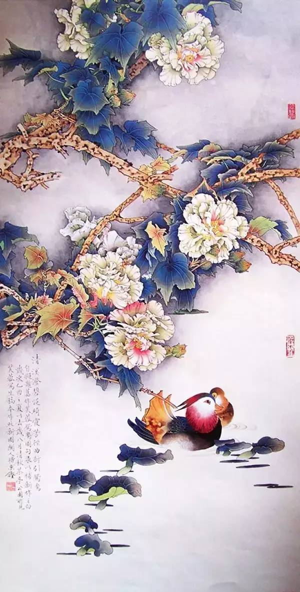 鴛鴦戲水圖集(18張)，好漂亮的國畫圖片