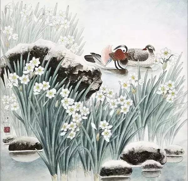 鴛鴦戲水圖集(18張)，好漂亮的國畫圖片