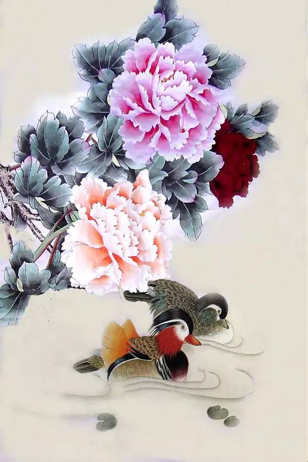 鴛鴦戲水圖集(18張)，好漂亮的國畫圖片