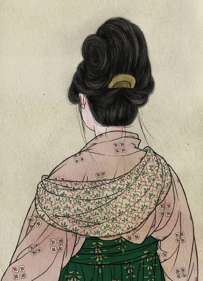 一組古風(fēng)人物背影插畫，古風(fēng)水彩玲瓏背影
