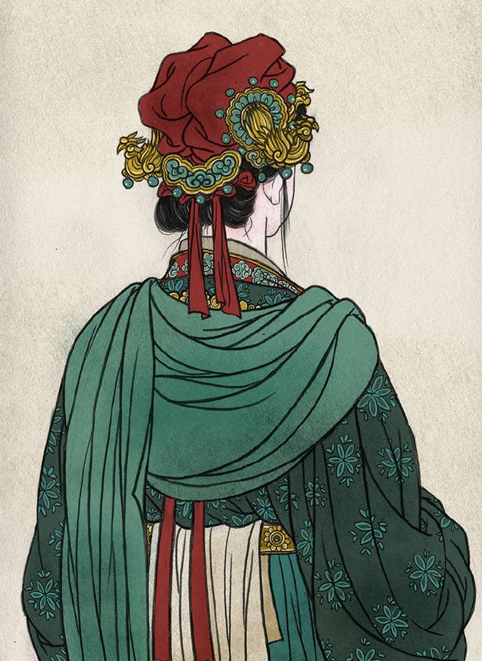 一組古風(fēng)人物背影插畫，古風(fēng)水彩玲瓏背影