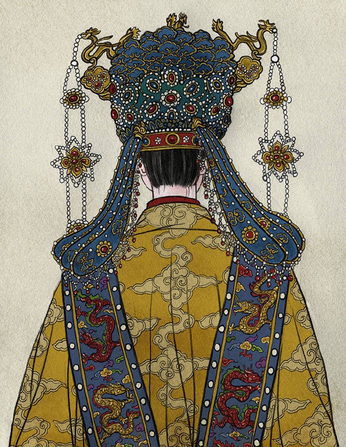 一組古風(fēng)人物背影插畫，古風(fēng)水彩玲瓏背影