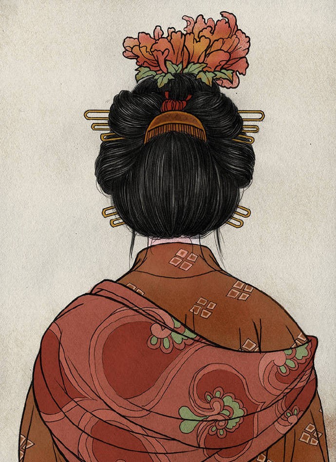 一組古風(fēng)人物背影插畫，古風(fēng)水彩玲瓏背影