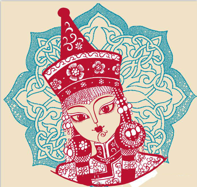 蒙古族美女剪紙，曹文峰剪紙作品欣賞